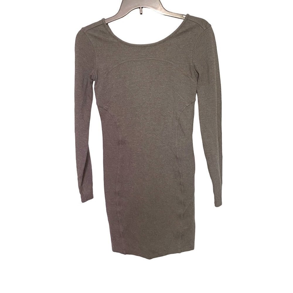 Athleta Illusions Grey Long Sleeve Fitted Mini Dress Back Zipper Womens Size XXS